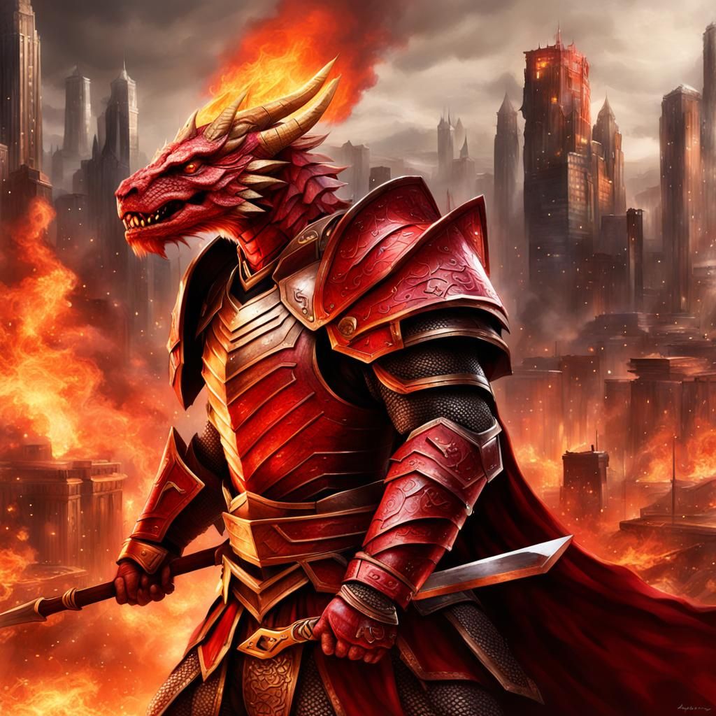 Realistic Dragonborn Paladin in Flames