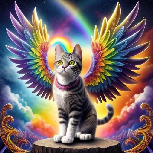 Movie poster of a cat with angel wings on his back under a r...