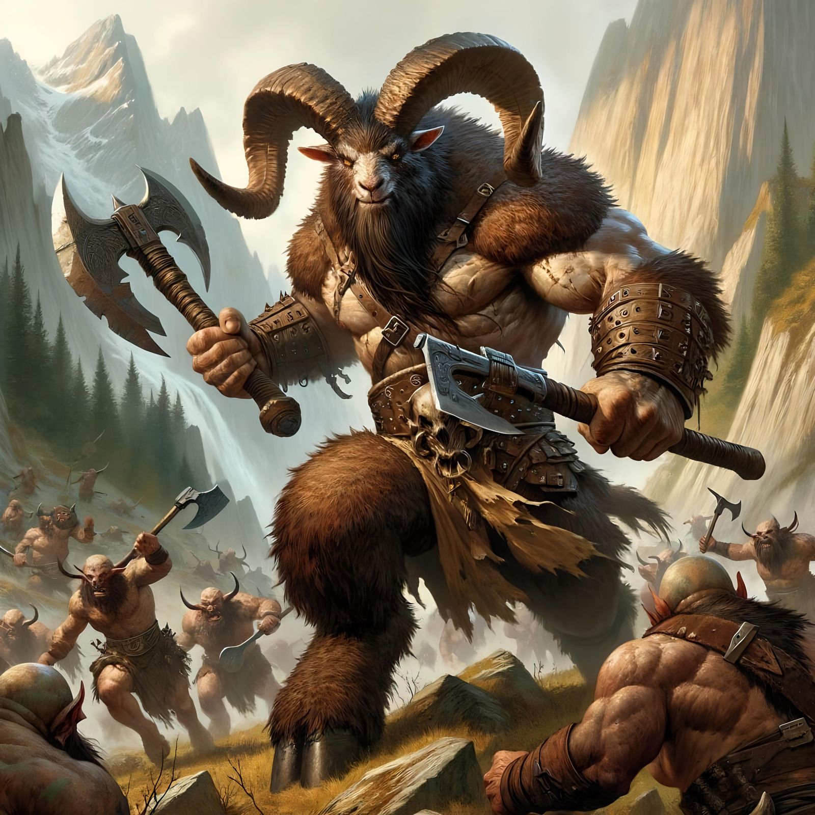 Surreal Goatfolk Warrior Unleashes Fury on Orcish Horde in M...