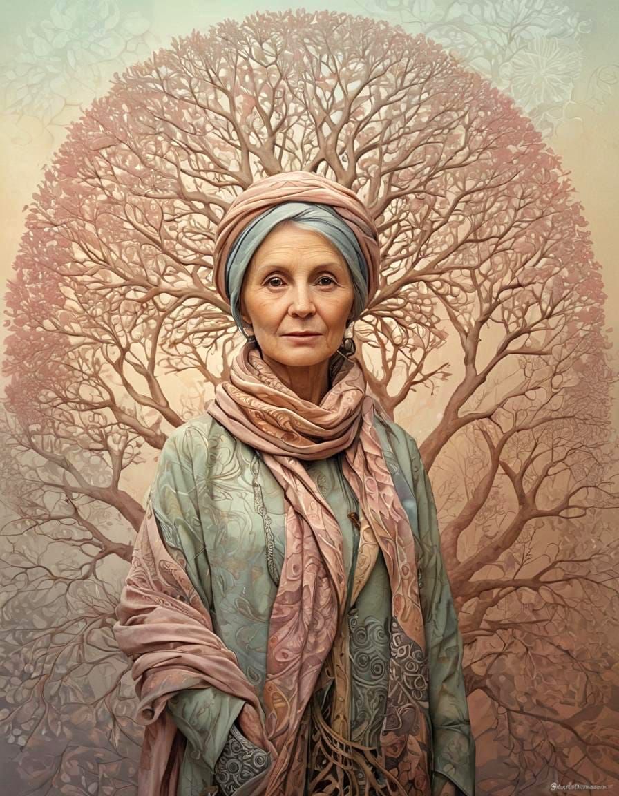 Emerging from Zentangle Whimsy: A Tree and Elder Woman in Pa...