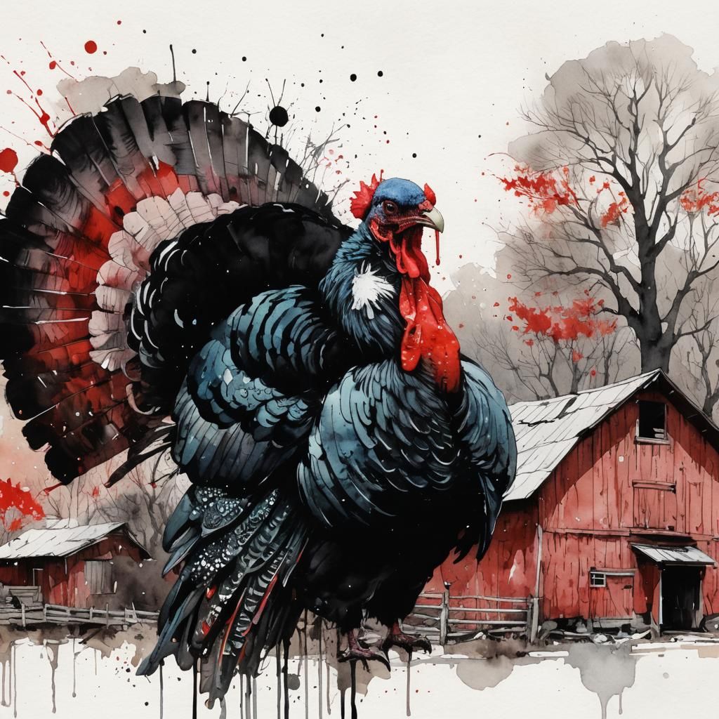 Majestic Turkey Amidst Red Weathered Barn and Autumn Trees