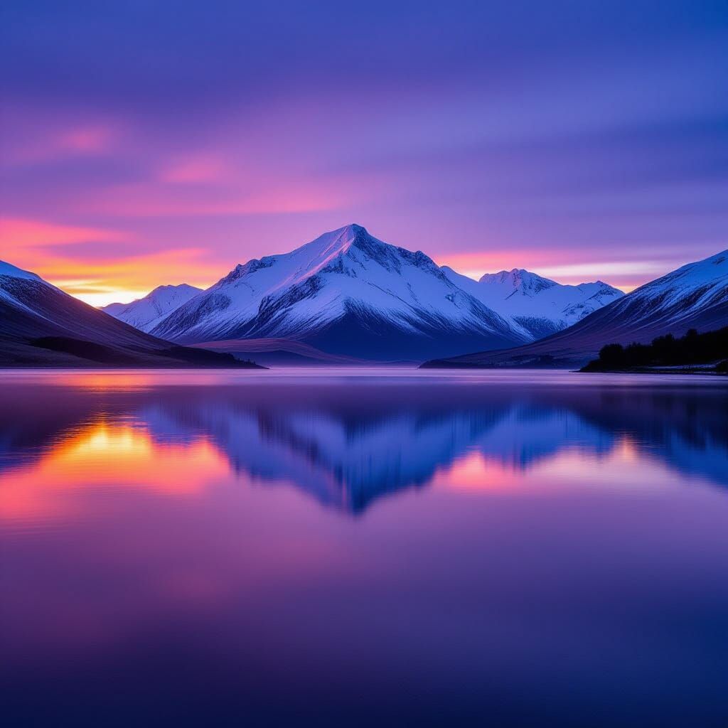 Sunset Over Snowy Mount Snowden and Mymbyr Lake
