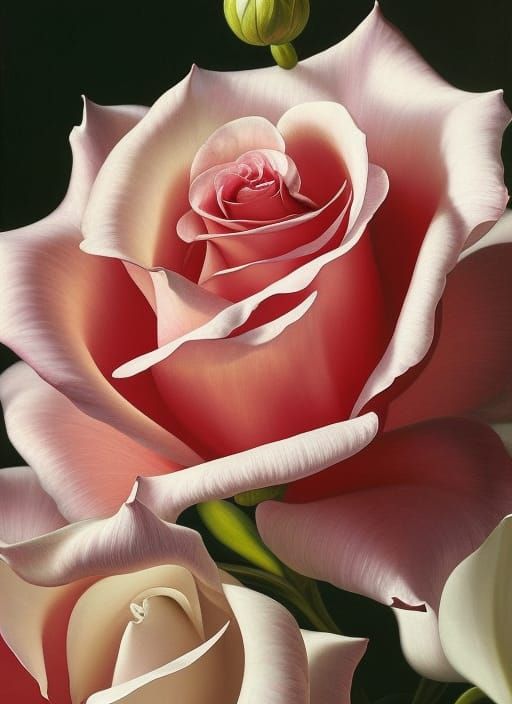 Surreal Still Life of a Deep Red Rose in an Intricately Desi...