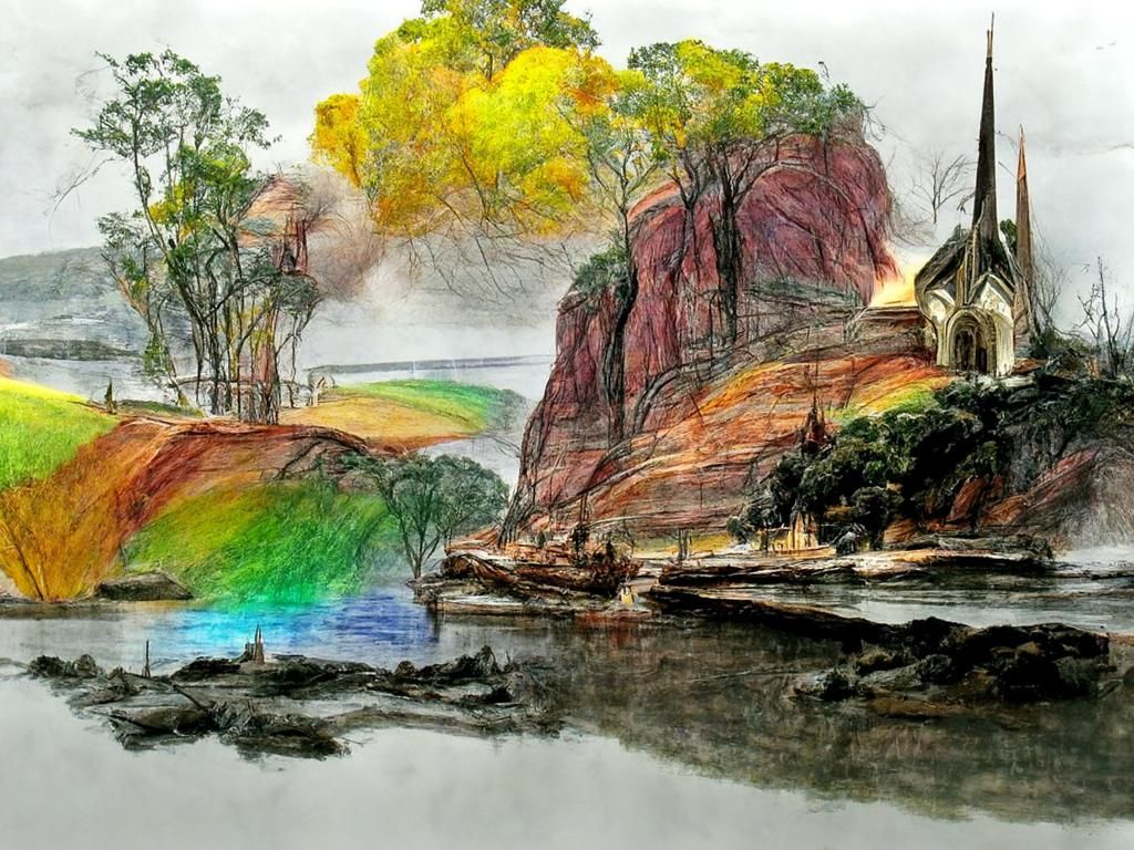 Vibrant Hudson River Landscape in the Style of Moran and Chu...