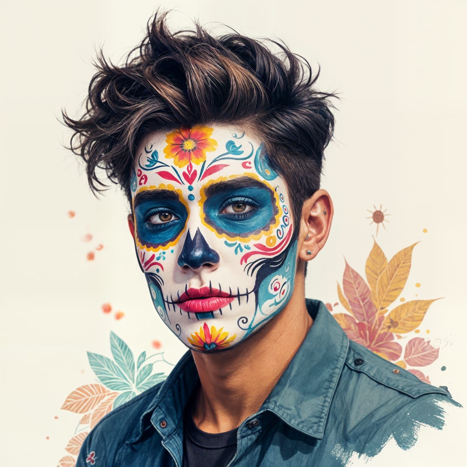Man with Colorful Día de los Muertos Face Paint