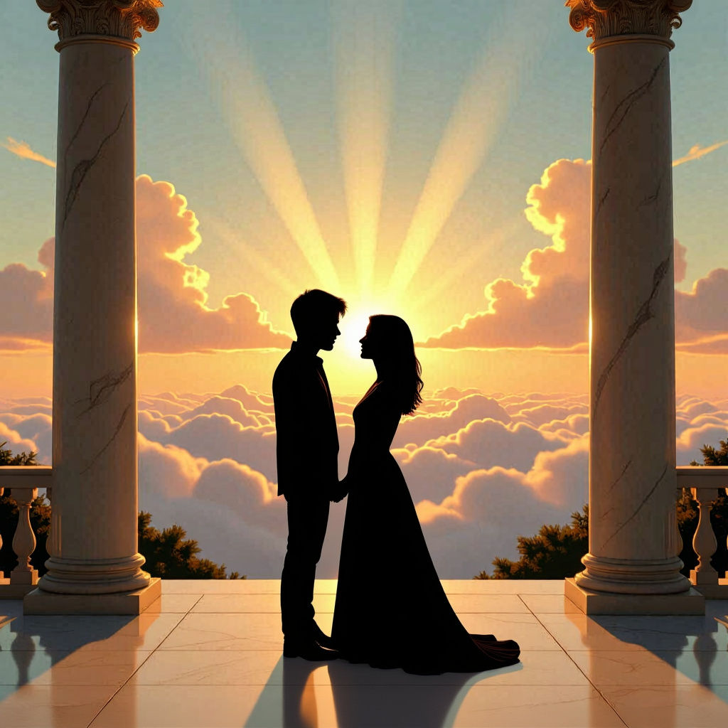 Embracing Shadows at Sunrise on Marble Portico