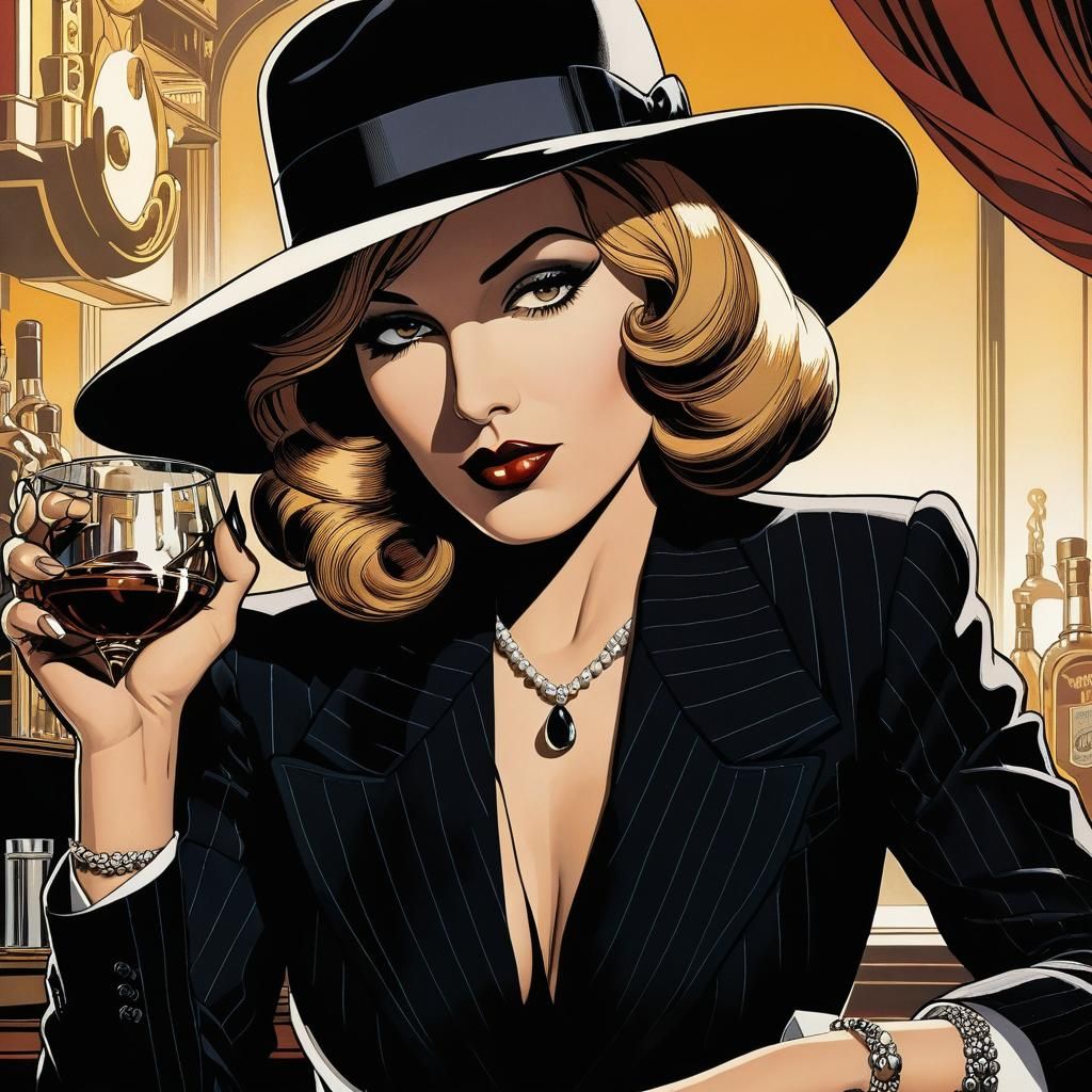 Vintage Mafia Girl in Smoky Bar