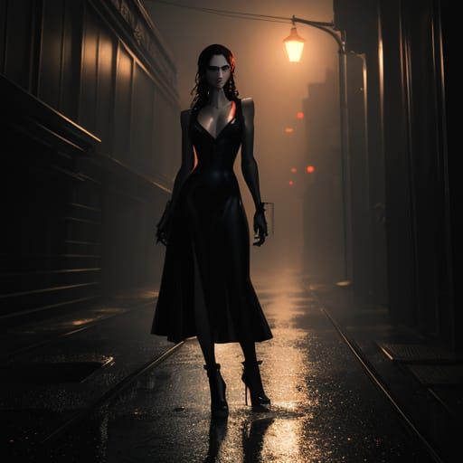 Mysterious Woman in Smoky Alleyway Concept Art