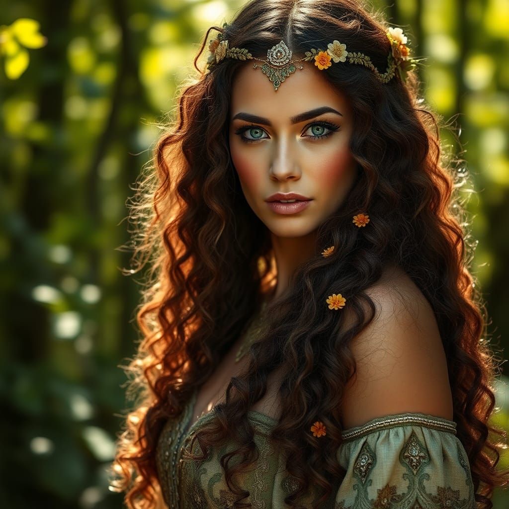 Regal Goddess in Lush Forest
