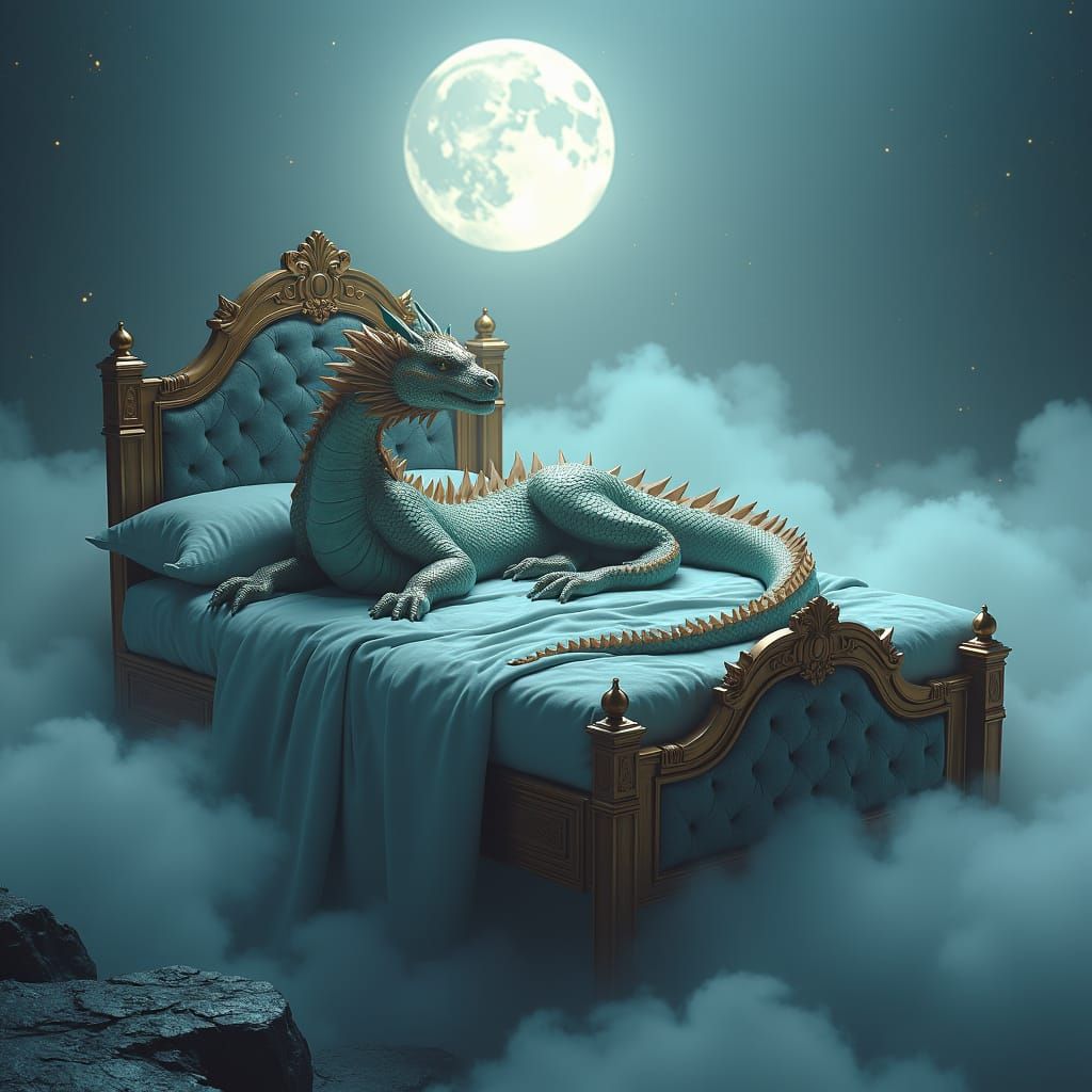 Majestic Dragon Reclines on an Ethereal Floating Bed