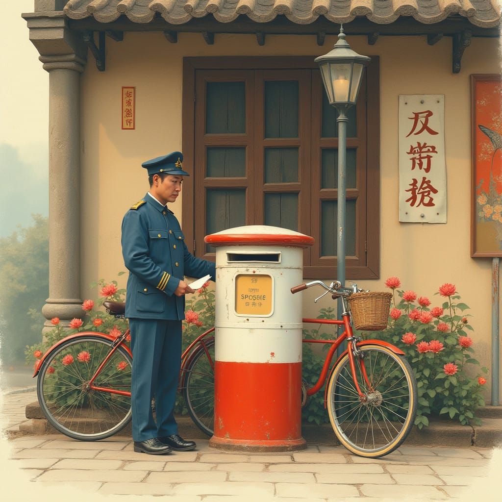 Nostalgic 1980s Chinese Postal Scene with Vintage Details