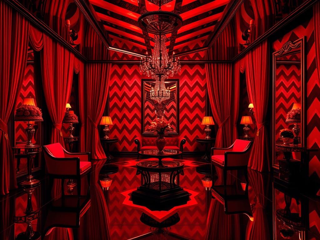 Hallucinatory Red Room in Op Art Style