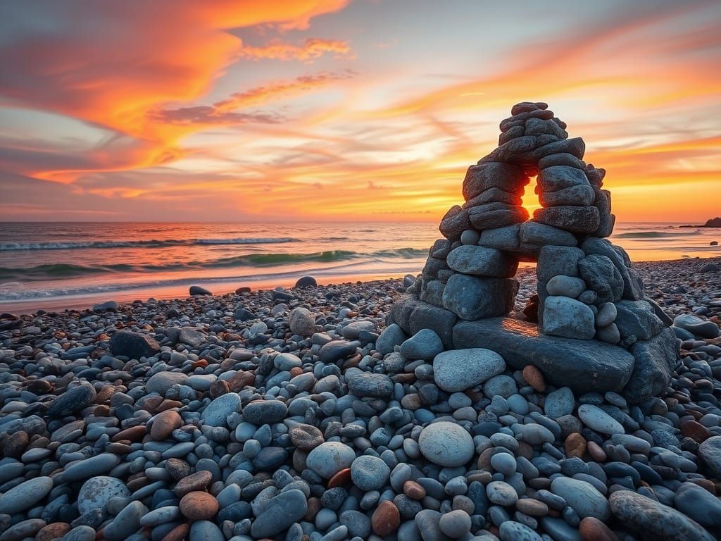 Vibrant Pebble Mosaic Captures Sunset's Warmth