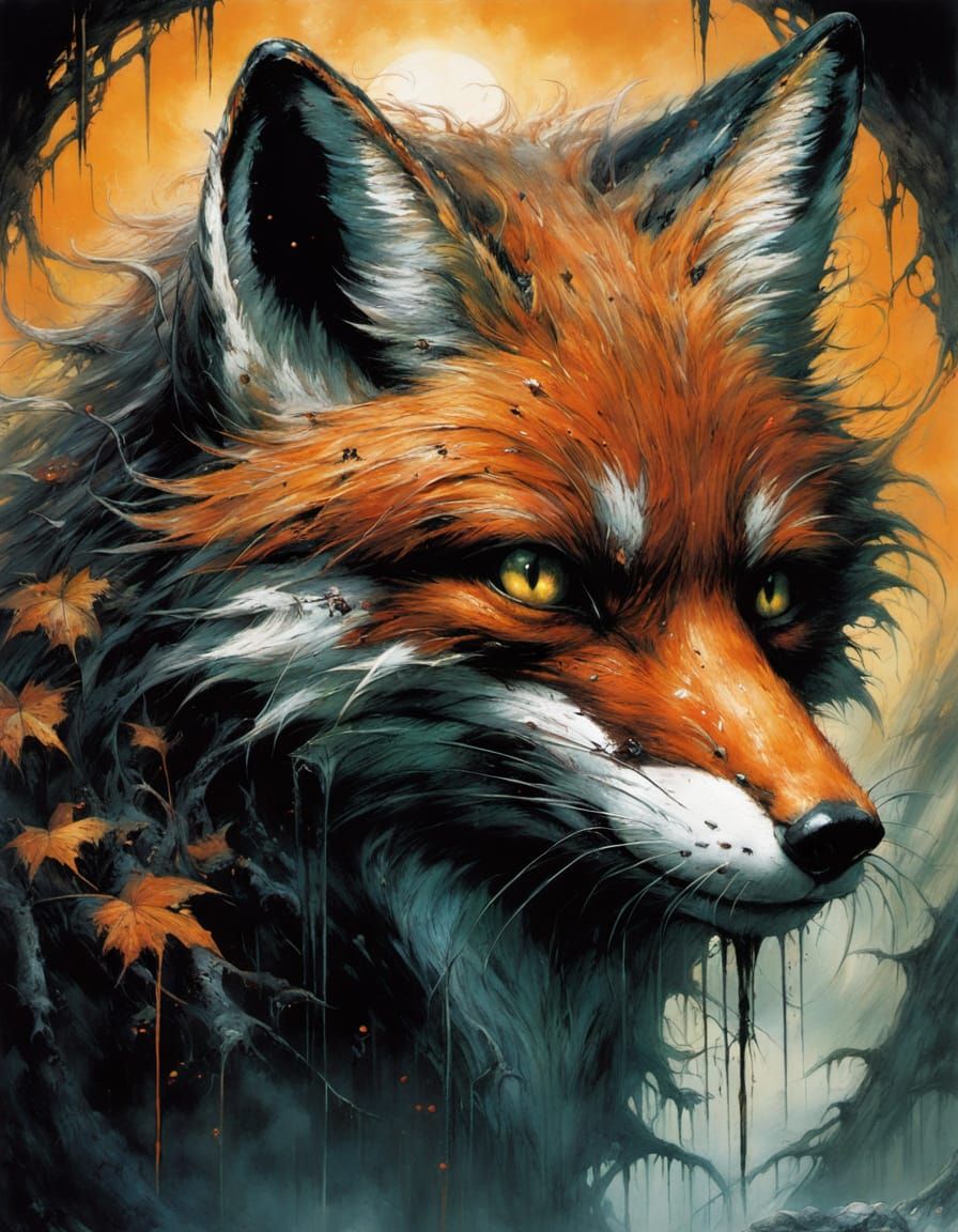 Monstrous Fox in Lurid Spinney by Luis Royo