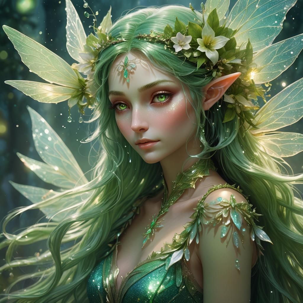 Elf Maiden Seated on Radiant Floral Throne