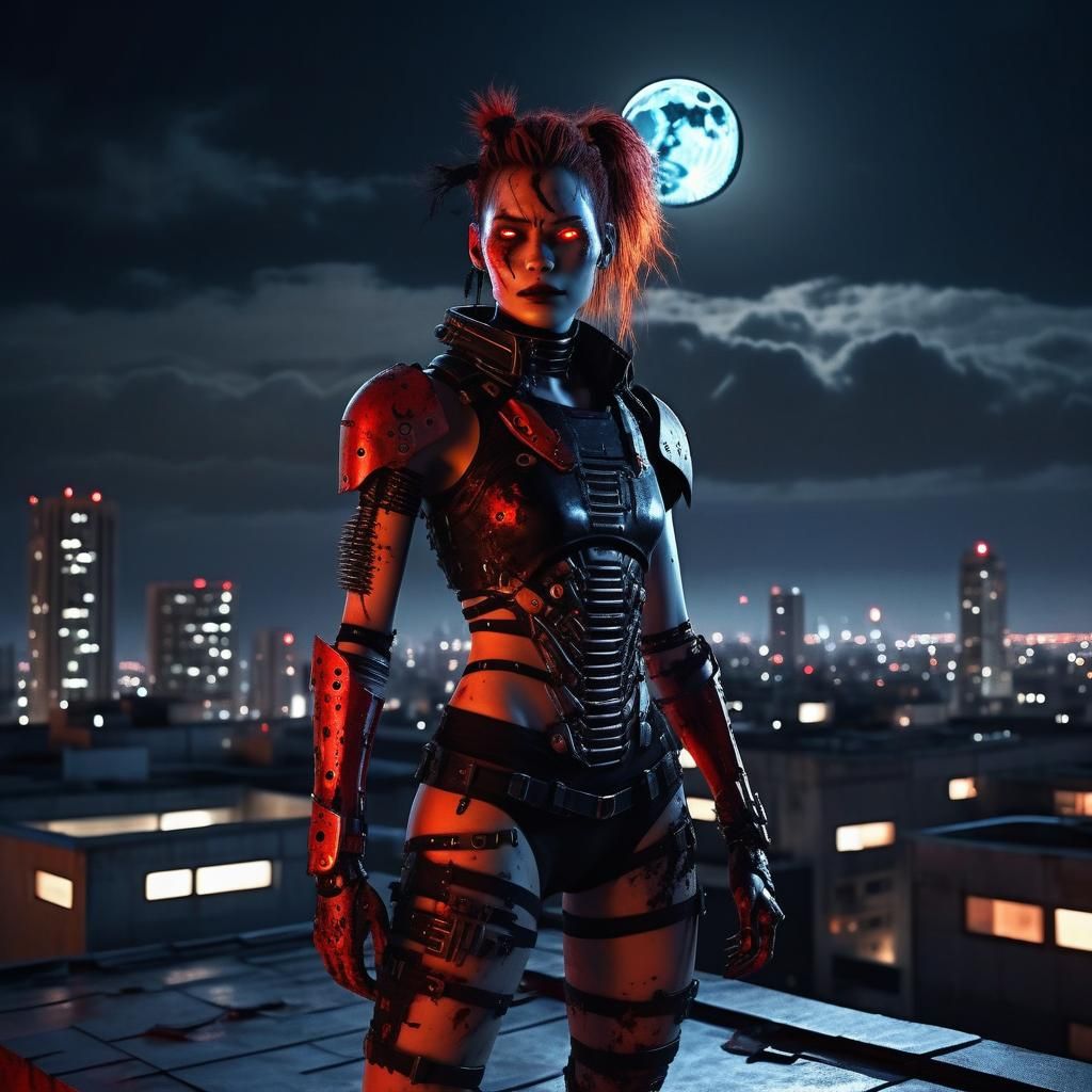 Cyborg Goddess of the Dark City Rooftop