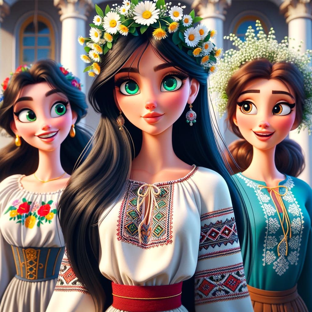 Classically Animated Young Russian Queen with Friends in Tra...