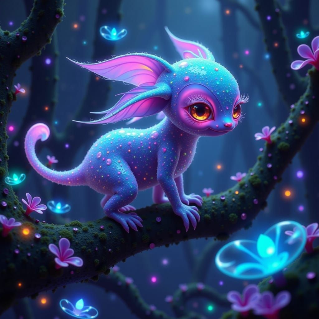 Bioluminescent Creature in Lush Alien Forest