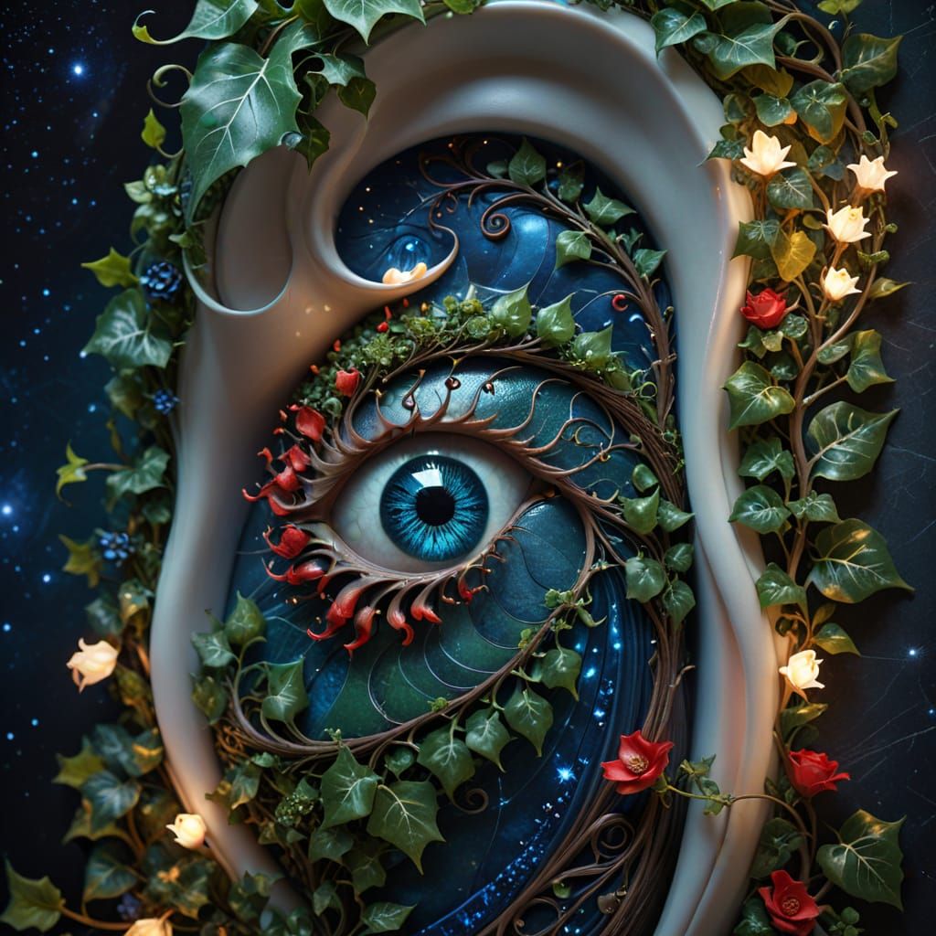 Ethereal Starry Night with Fibonacci Curves and Nautilus She...