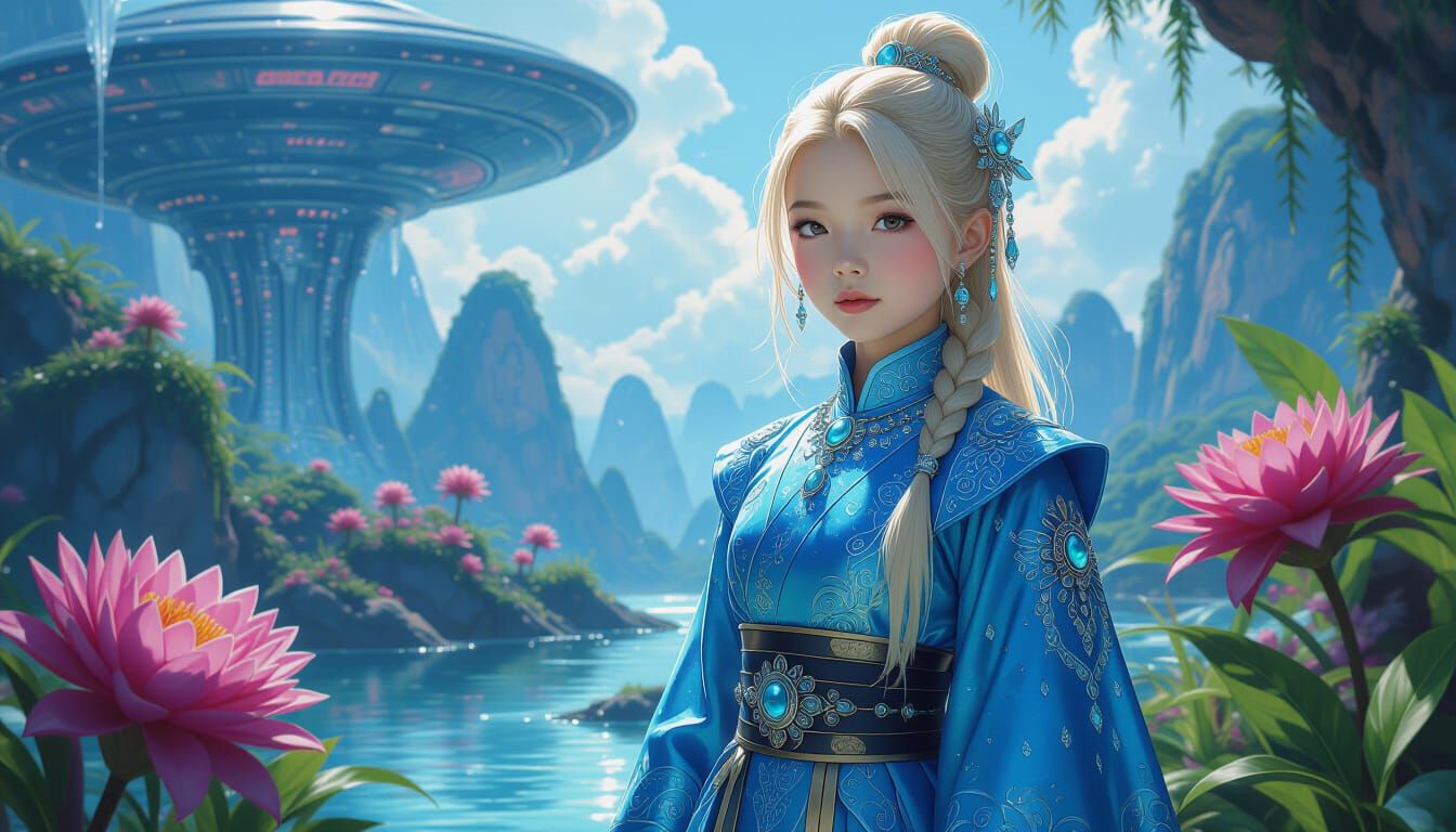 Futuristic Girl on Alien Planet in Realistic Style