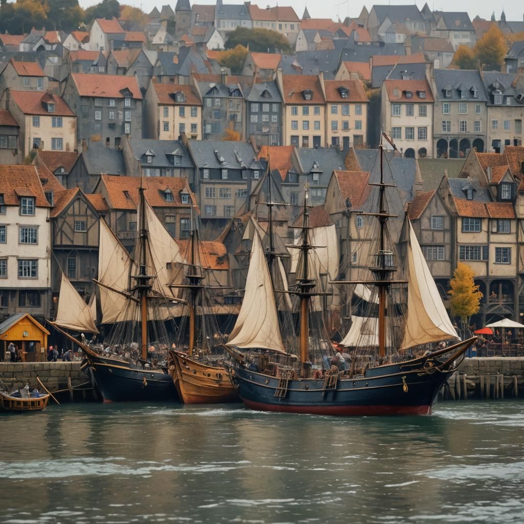 Medieval Seaport in Soft Focus, Hyper Detailed