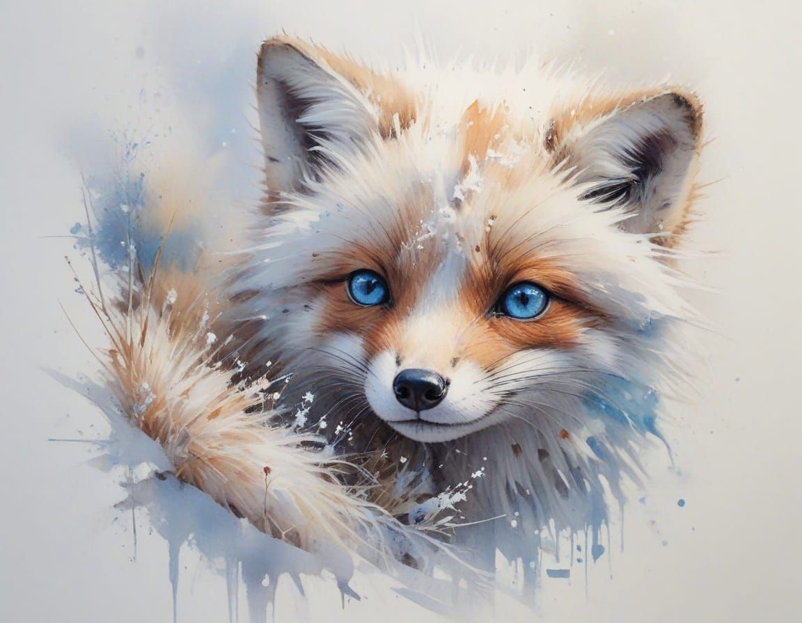 Arctic Fox Kit in Delicate Watercolour Style