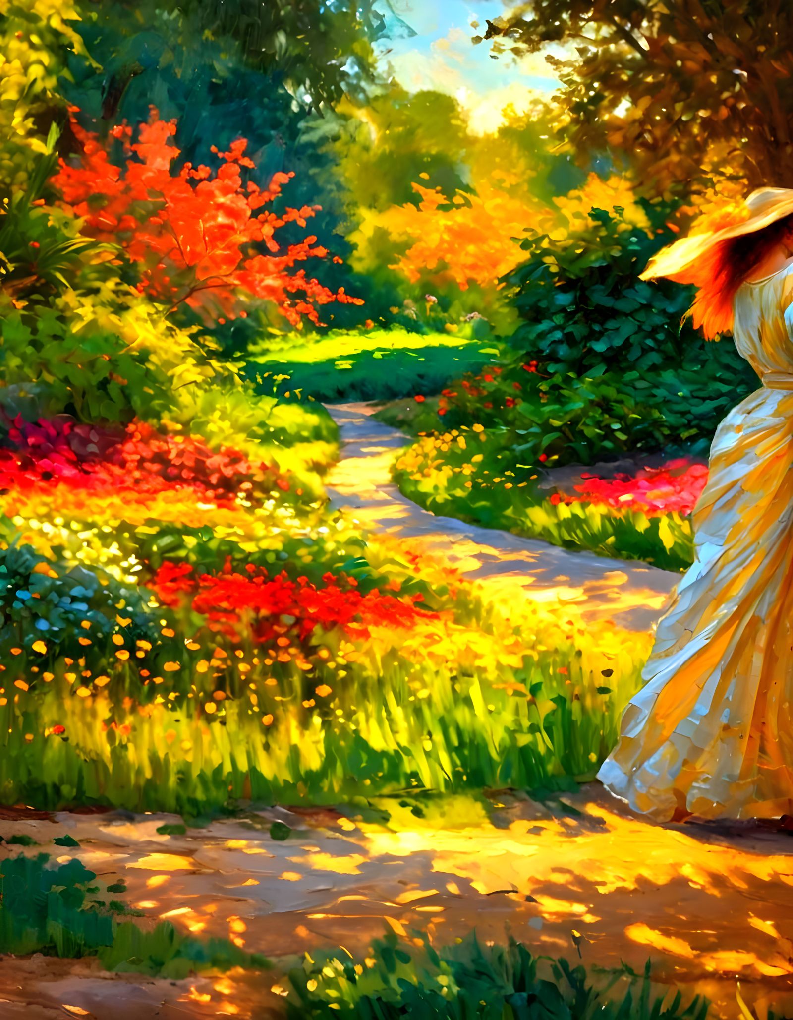Dreamy Garden Scene in Vibrant Impressionist Style