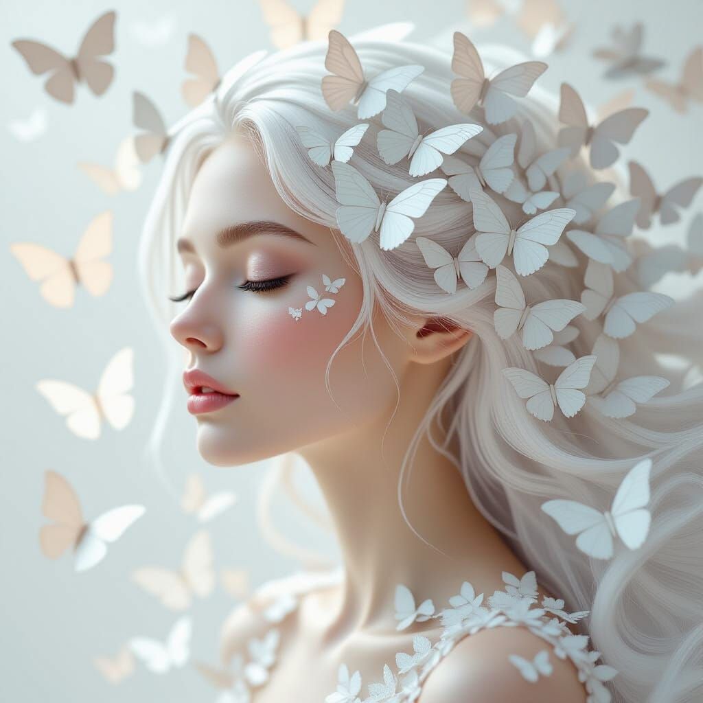 Serene Woman Covered in Butterflies, Photorealistic Fantasy ...