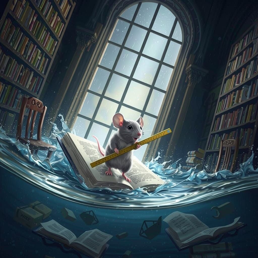 Mouse on a Floating Book Paddles Through a Flooded Library i...