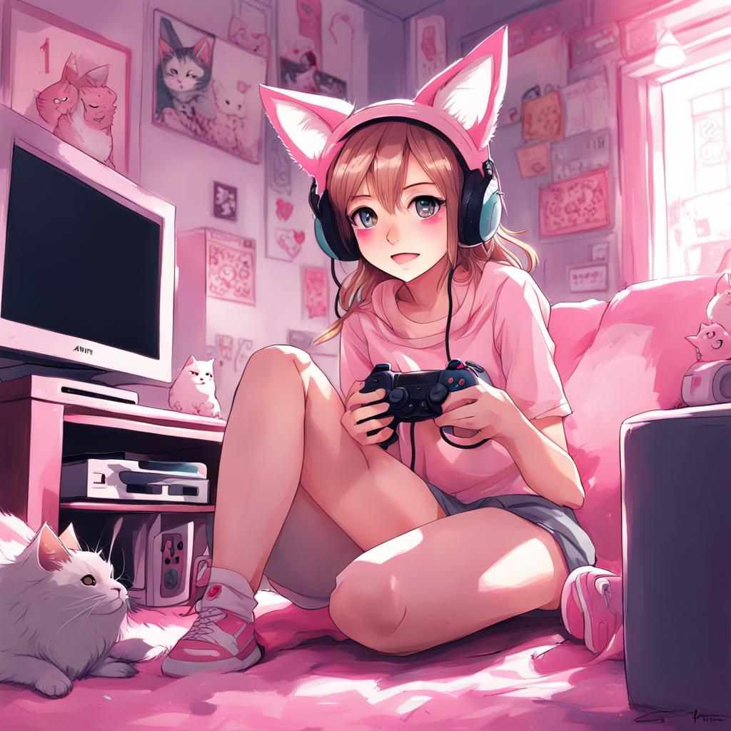 Girly gamer anime girl