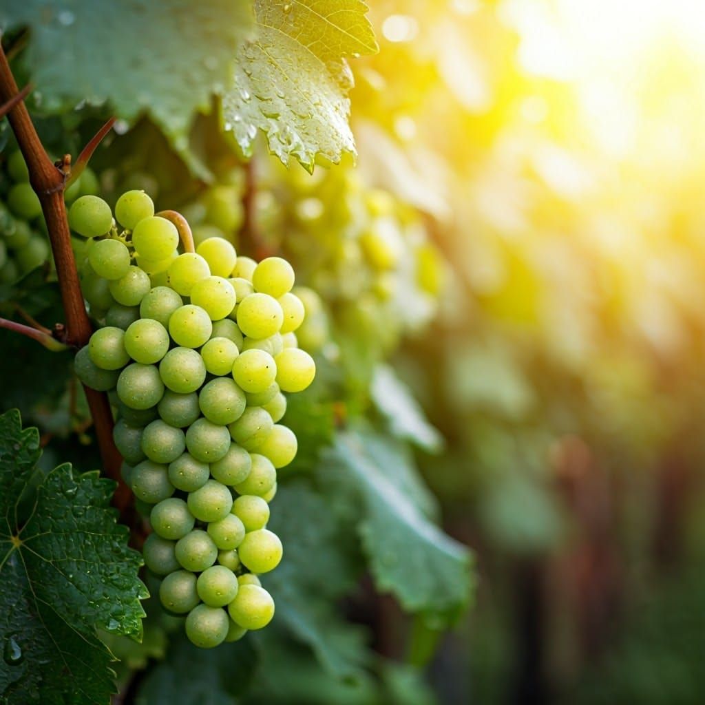 Lush Grapes Bask in Morning Sunlight, in Hyper-Realistic Sty...