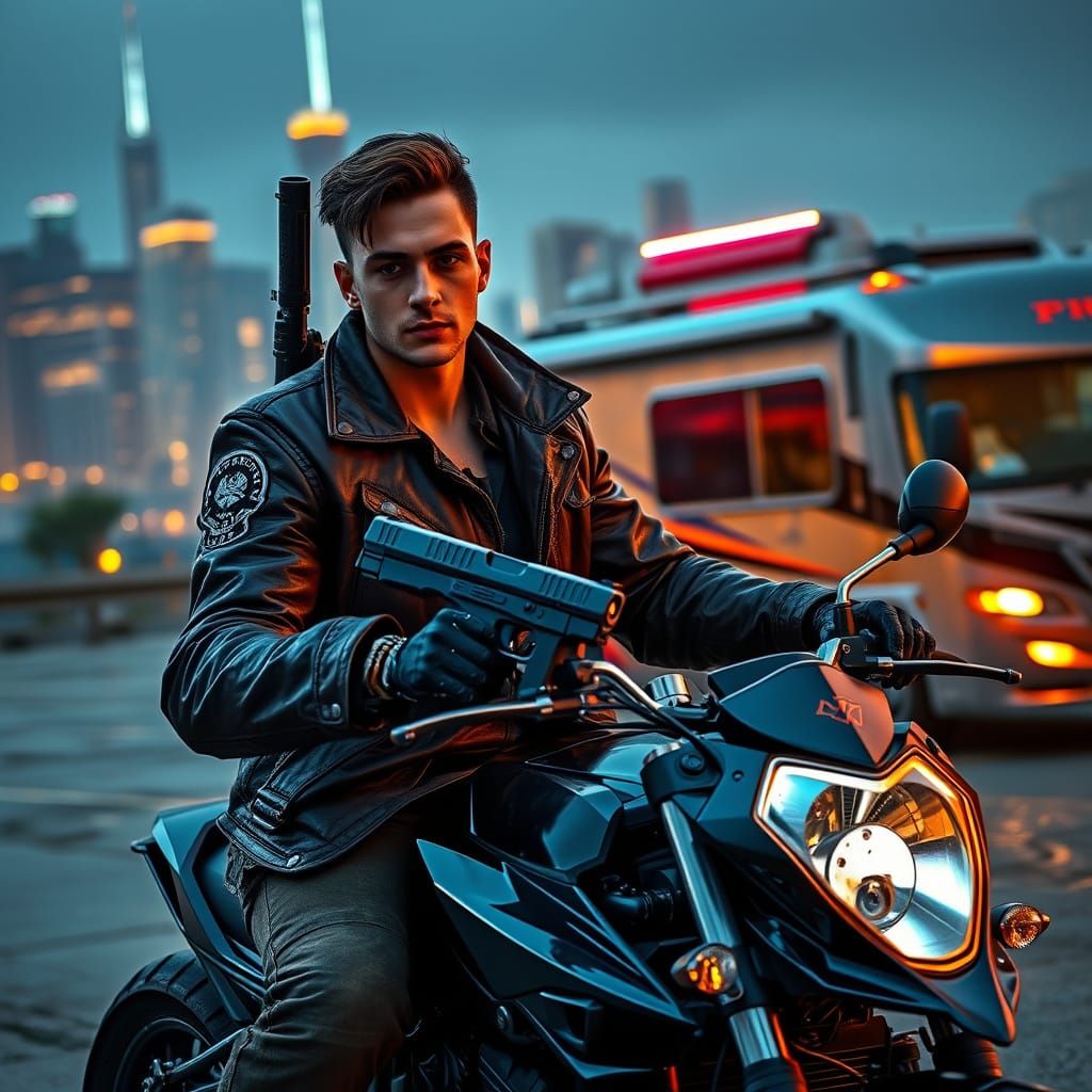 Cyberpunk Nomad Rides Through Dystopian Night City