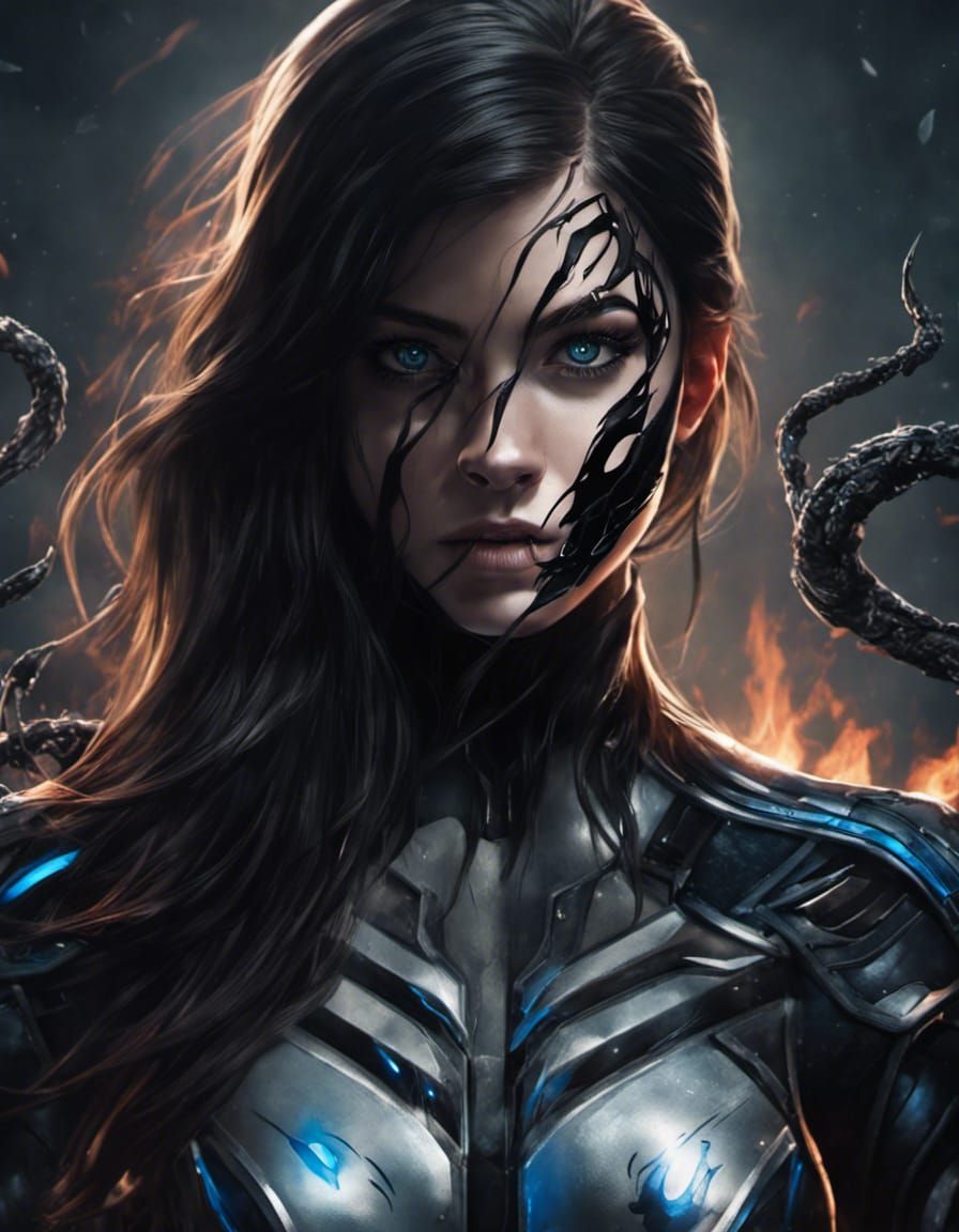 She-Venom, Cyberpunk Female Superhero in Skintight Armor