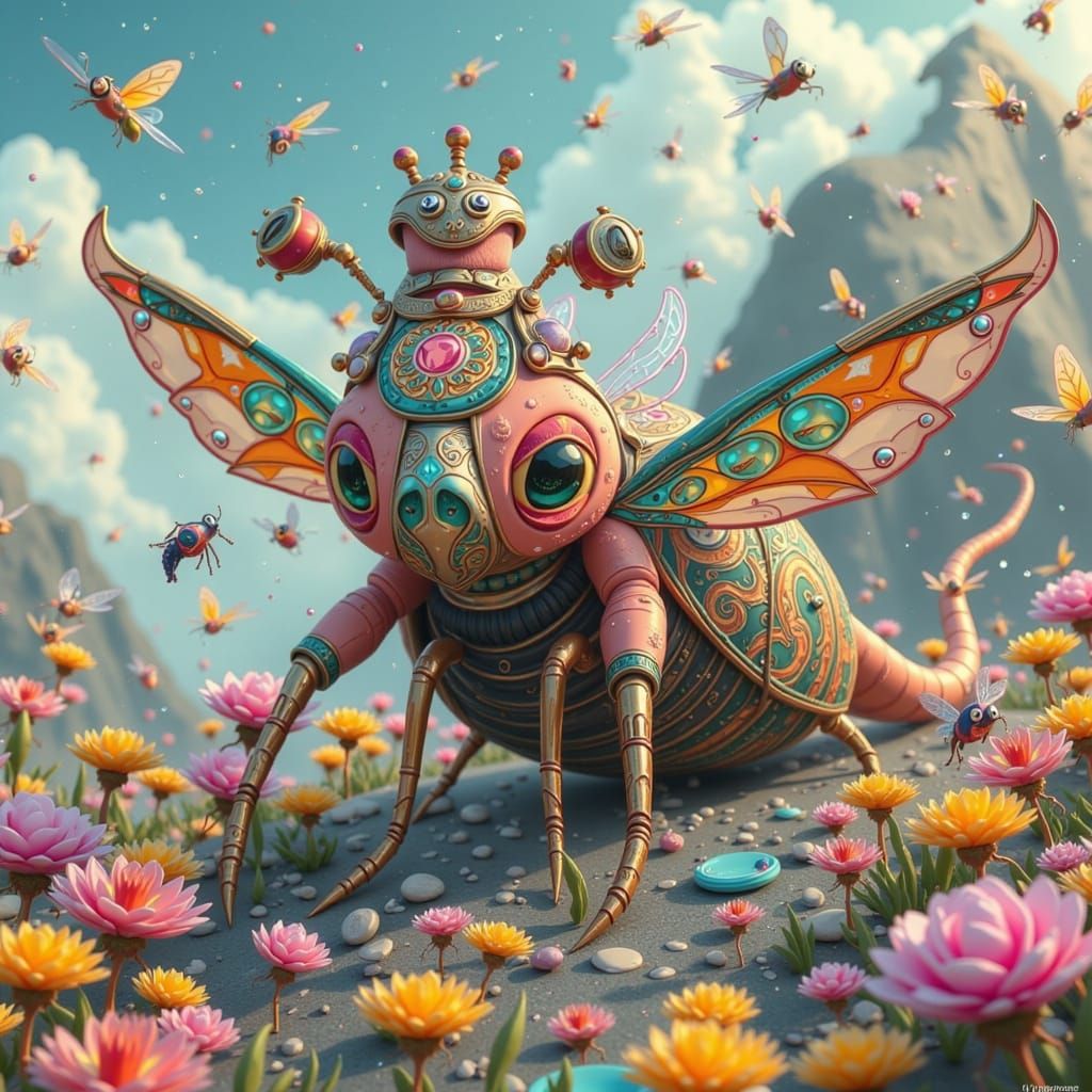 Dreamlike Junk Creatures in a Whimsical Landscape