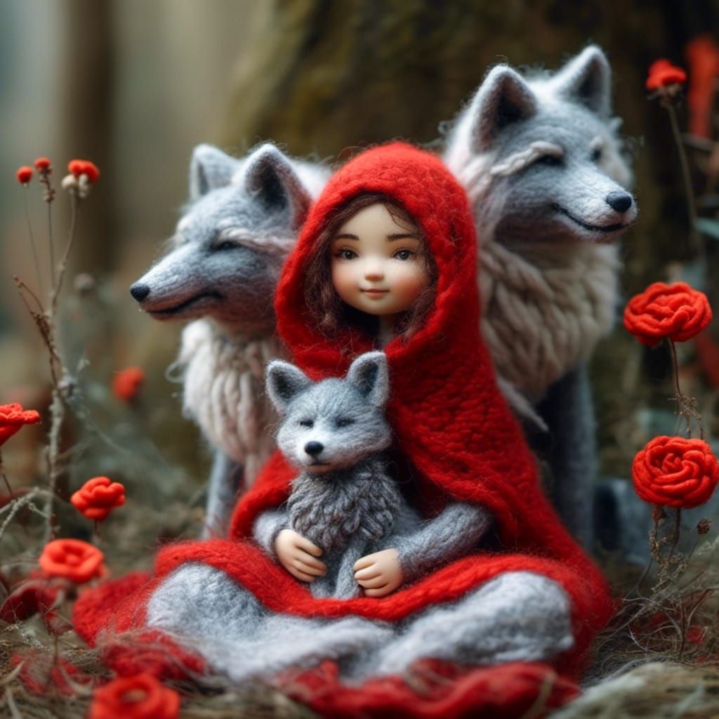 Surreal Woolen Doll Amidst Whimsical Forest Landscape in a D...