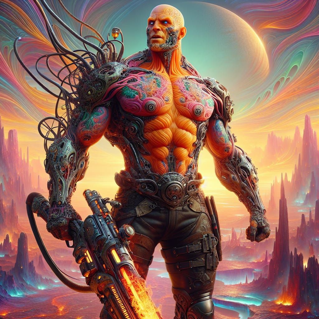 Muscled Sci-Fi Gladiator Conquers Futuristic Arena