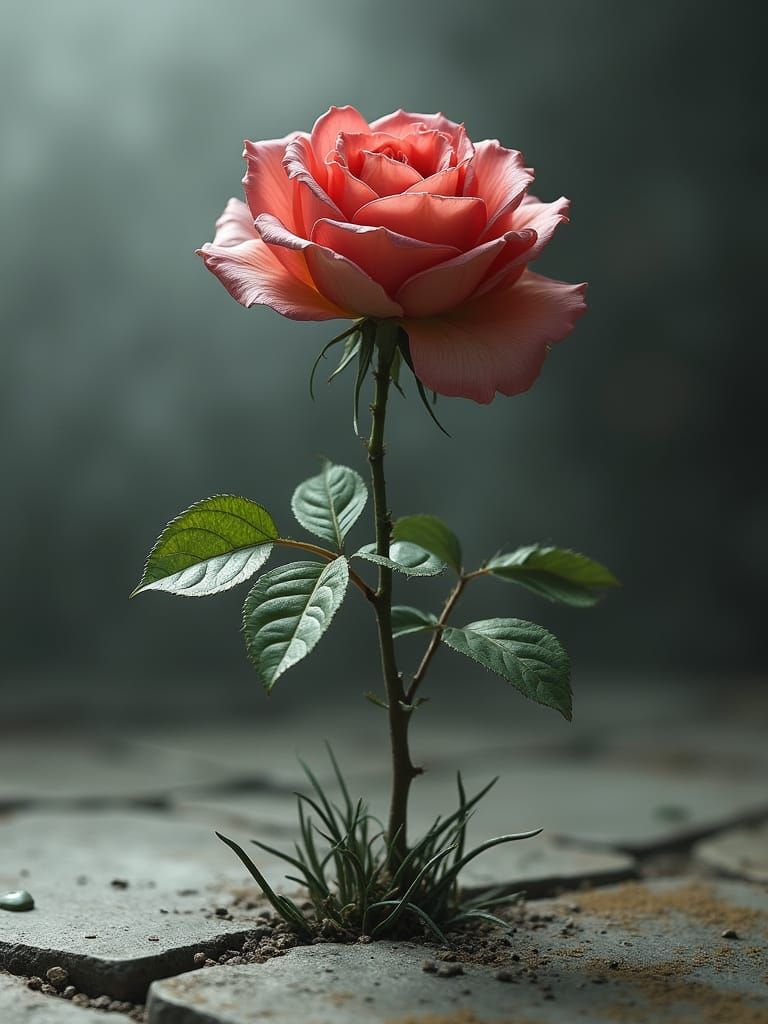 Surreal Rosebush with Glass, Bone and Metal Blooms