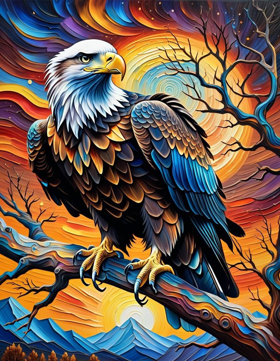Majestic Eagle in Cosmic Van Gogh Oil Painting