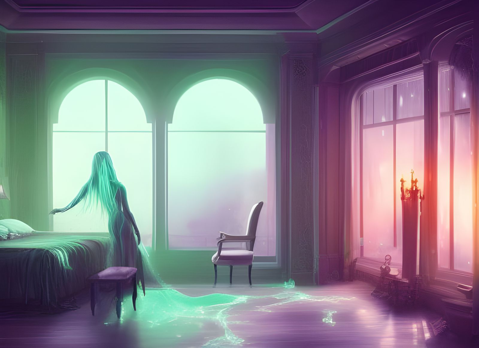 Luxurious Abode of Secrets in Ethereal Green Light