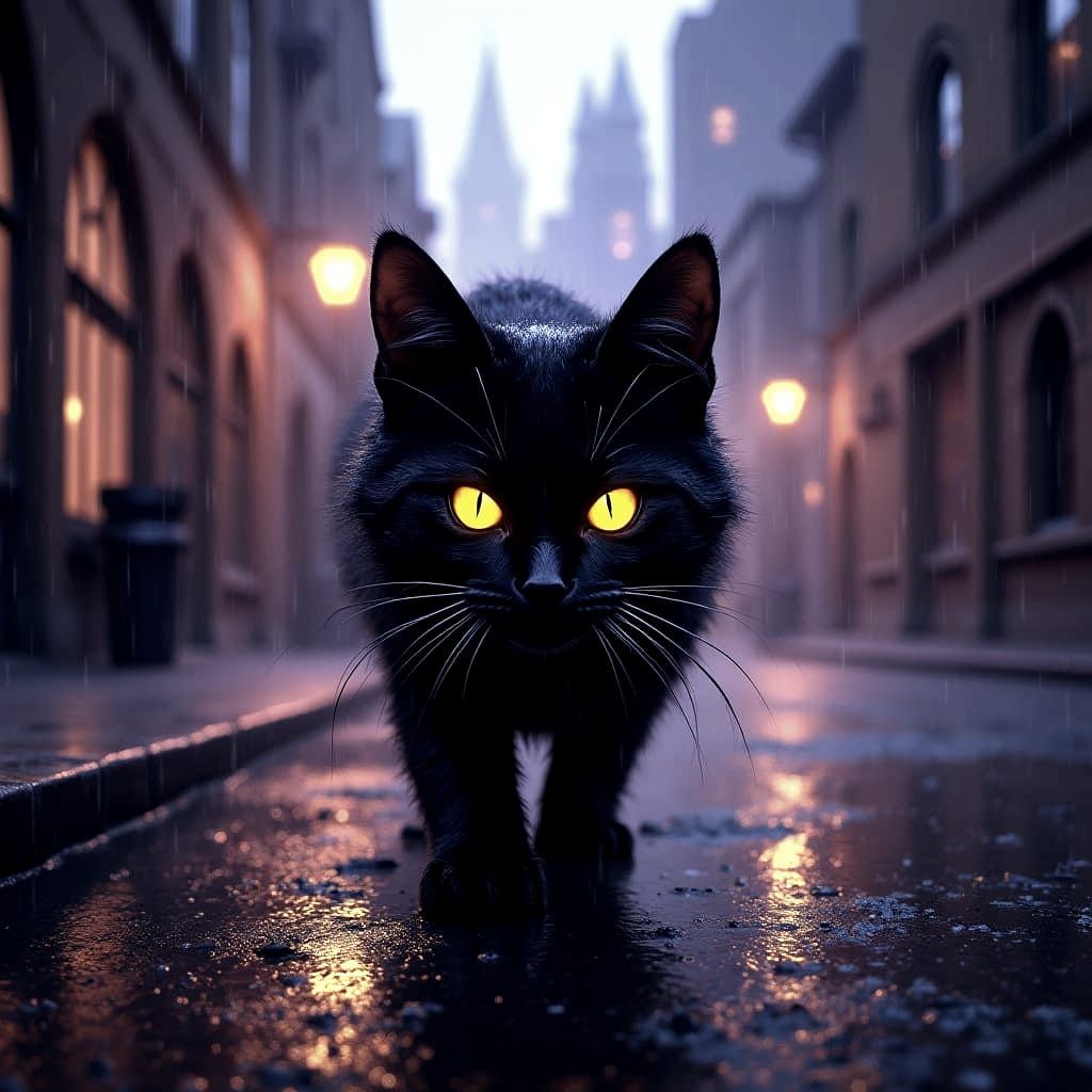 Cyberpunk Street Cat in Neon Darkness