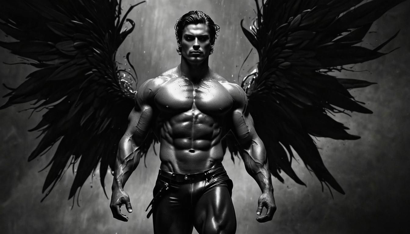 Tight, Toned Male Form in Motion, Surrounded by Surreal Crea...