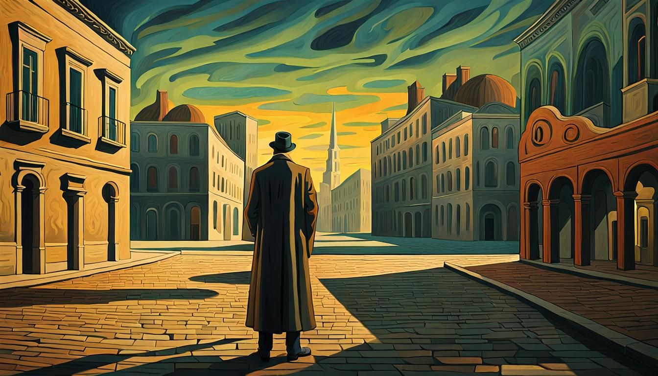 Metaphysical City Square at Golden Hour