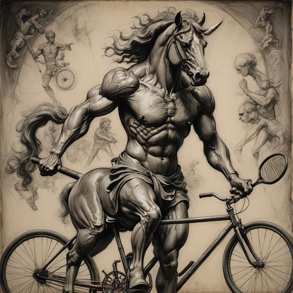 Charcoal Centaur Tennis Player in Equestrian Style