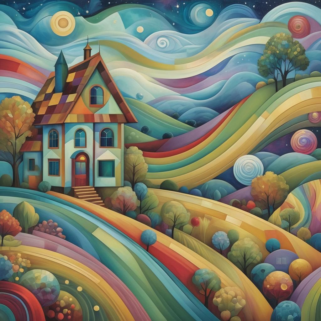 Cubist Dreamscape in Vibrant Jewel Tones