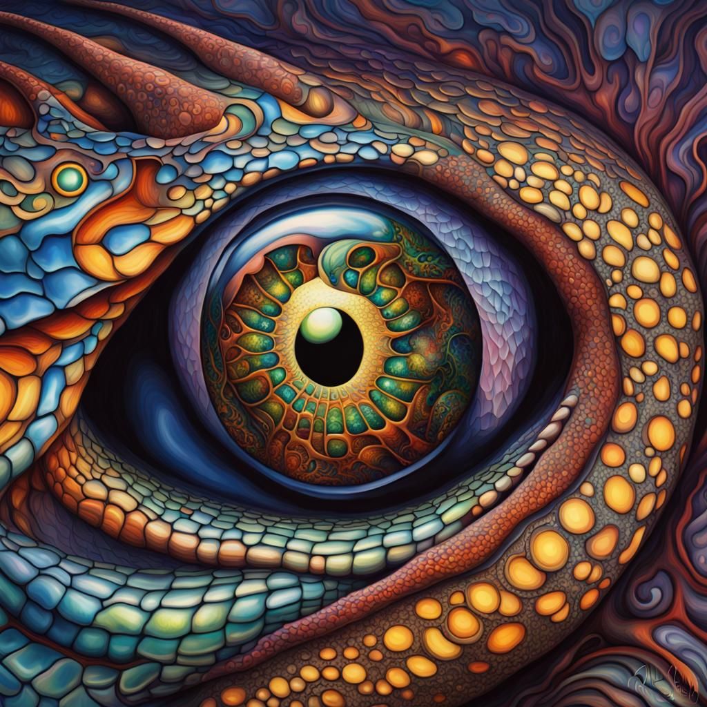 Cosmic Snake-Dragon in Vibrant Stained Glass