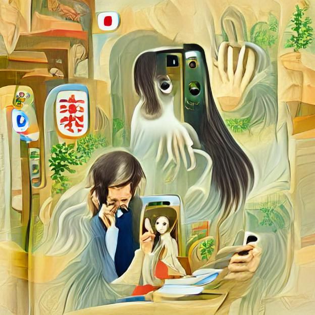 Man Ignored by Mysterious Japanese Spirit in Dreamlike Scene