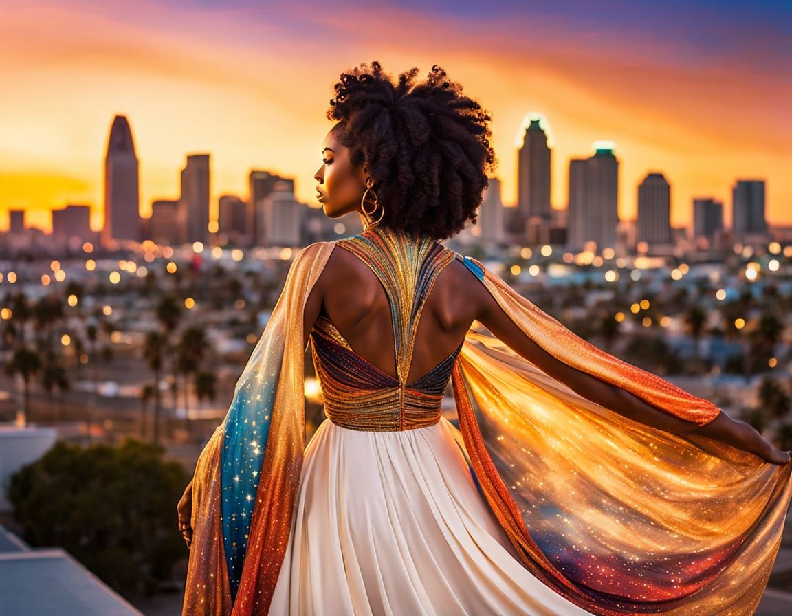 Surreal City Goddess Under Starry Skies