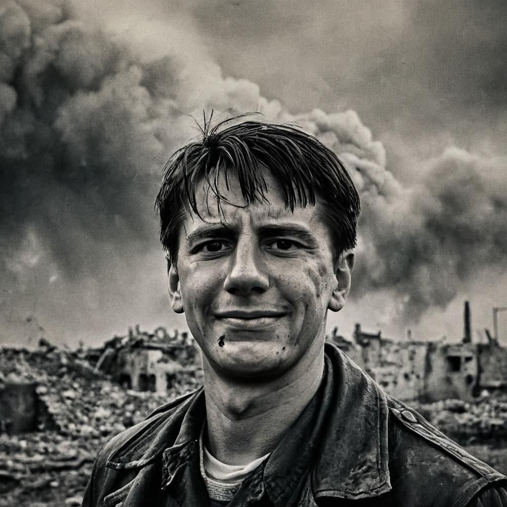 WWII Commander Standing Tall in Trenches, Illuminated by War...