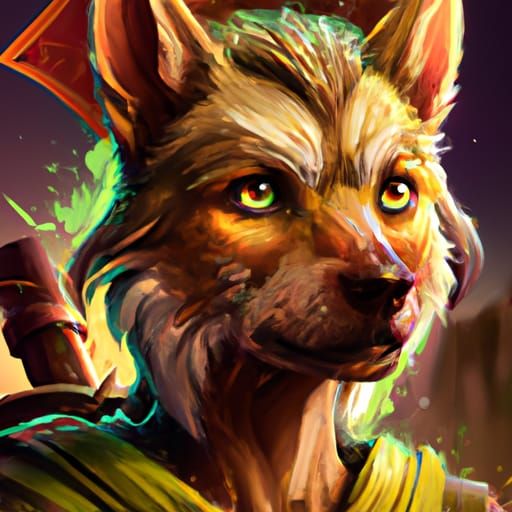 Fantasy Dog Folk Portrait in Triadic Colors
