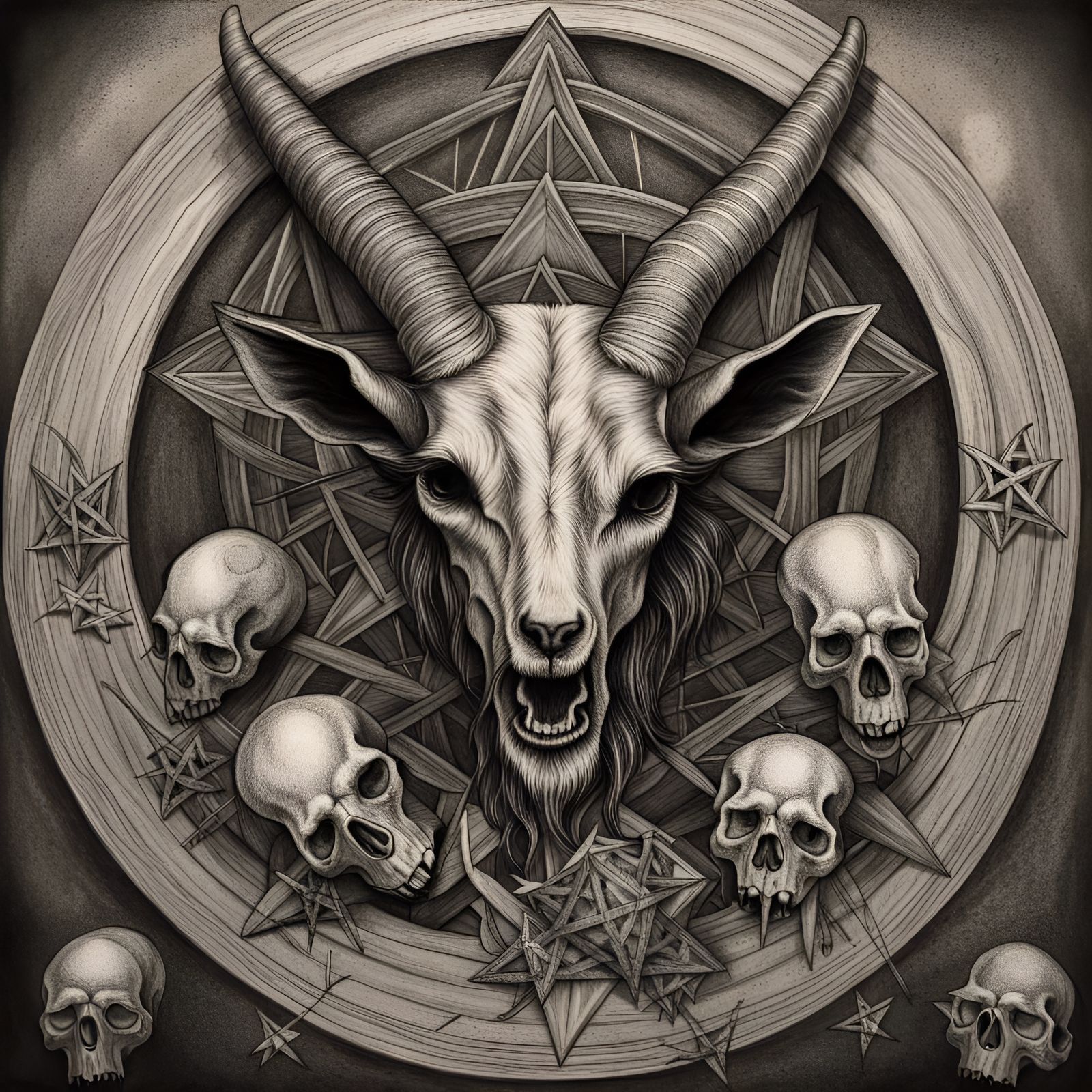 Gothic Skulls Adorn Ritual Altar in Charcoal Precision